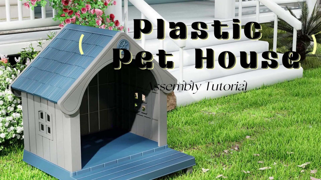 Durable Plastic Dog House Bed - All-Weather UV-Protected & Scratch-Resistant Indoor\u002FOutdoor Pet Shelter with Ventilation Holes, Easy-Clean Striped Roof & Grey Walls, Sturdy Odorless Kennel for Small\u002FMedium\u002FLarge Dogs (Assembly Required