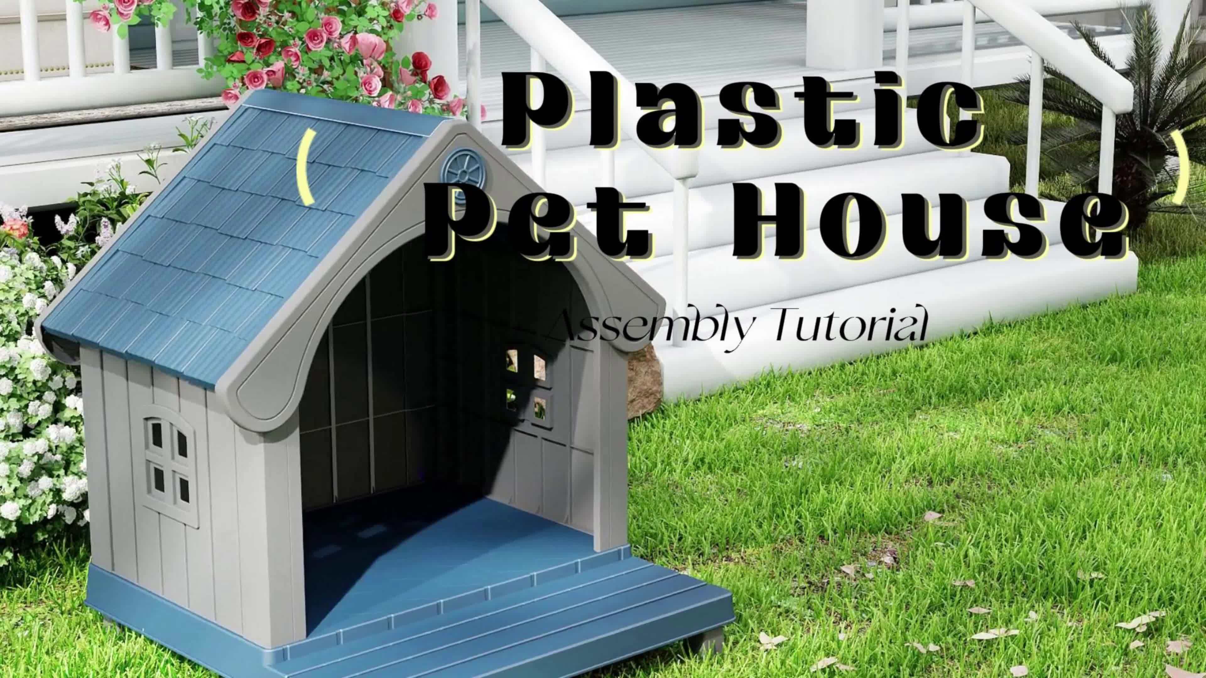 Durable Plastic Dog House Bed - All-Weather UV-Protected & Scratch-Resistant Indoor\u002FOutdoor Pet Shelter with Ventilation Holes, Easy-Clean Striped Roof & Grey Walls, Sturdy Odorless Kennel for Small\u002FMedium\u002FLarge Dogs (Assembly Required