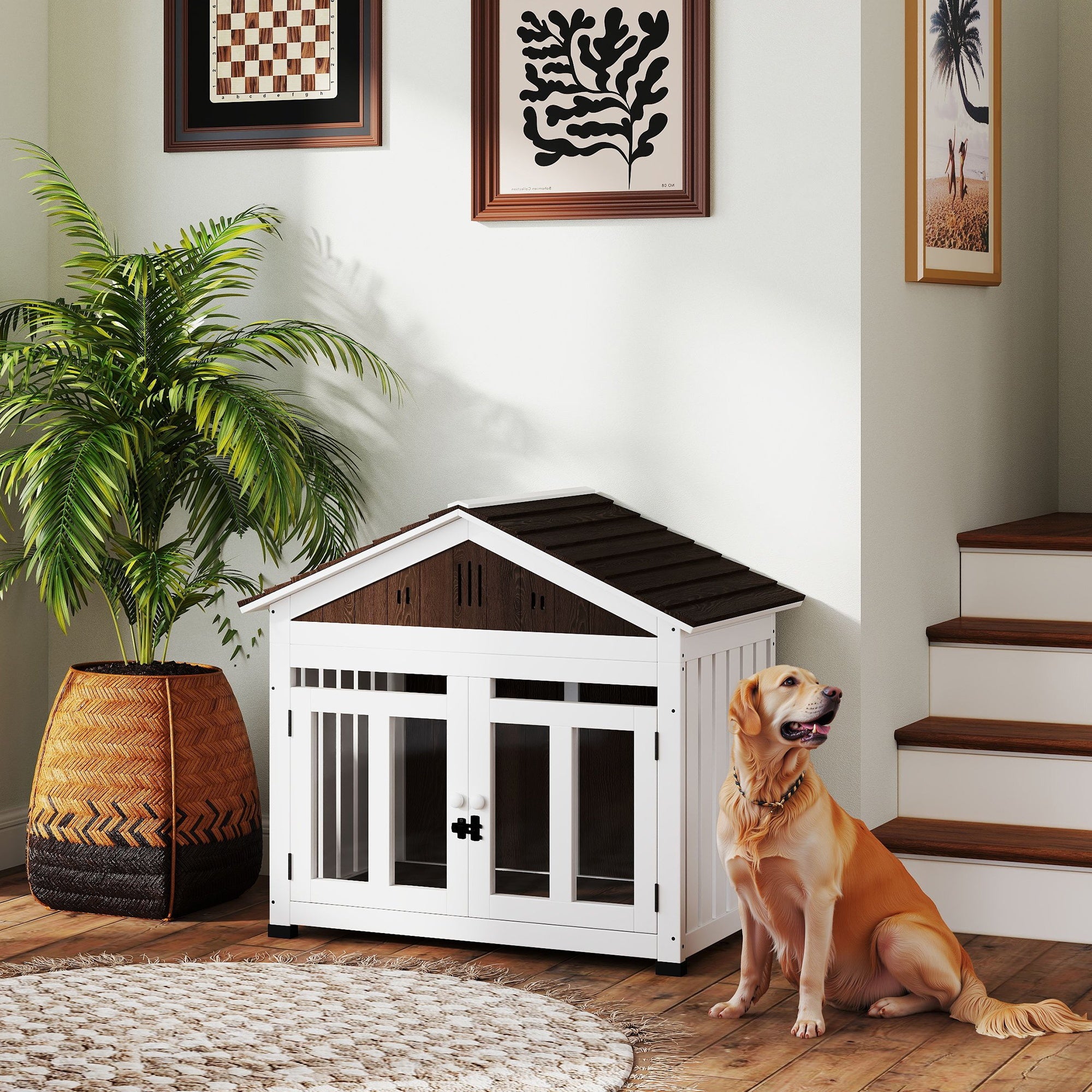 PawHut 40'L Dog House Outdoor Indoor for Small, Medium, Large Dogs