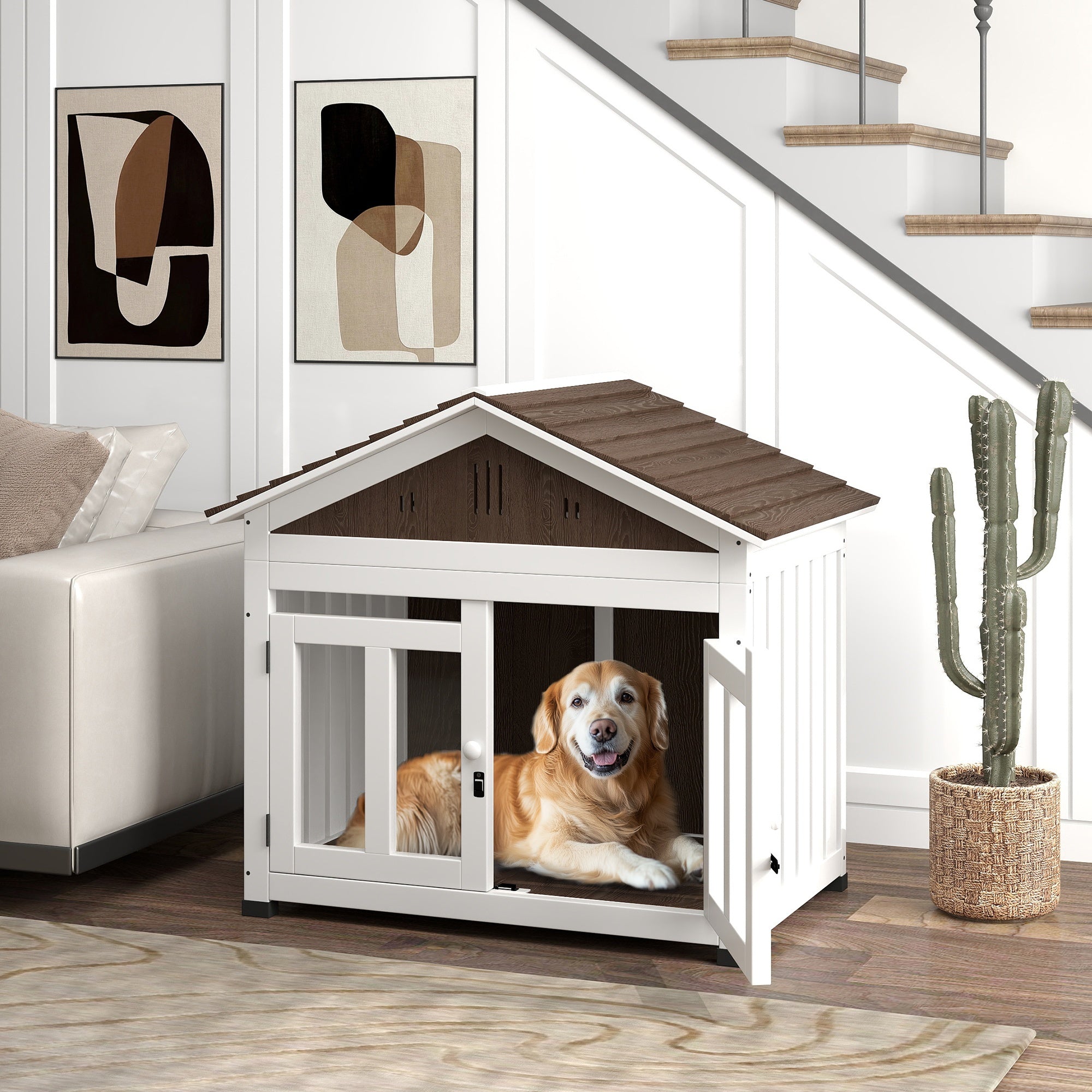 PawHut 40'L Dog House Outdoor Indoor for Small, Medium, Large Dogs