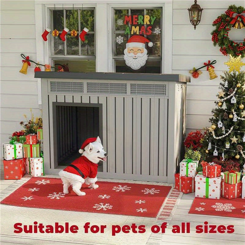 A 33-Inch Slanted Top Doghouse Made from Uv-Resistant Resin, Designed As an Outdoor Pet Shelter with Ventilation Openings. It Is Easy to Assemble And Provides a Stable Home for Large Dogs