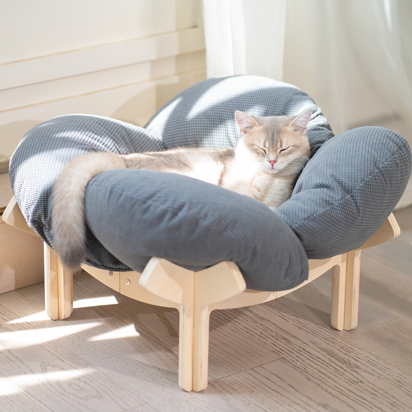 Padded Wooden Elevated Cat Bed Fluffy Pet Sofa Indoor Cat Lifting Lounge Chair with Hardware Tools Suitable for Puppies and Cats Furniture(Two Hemp Fish Are Included as a Gift.)