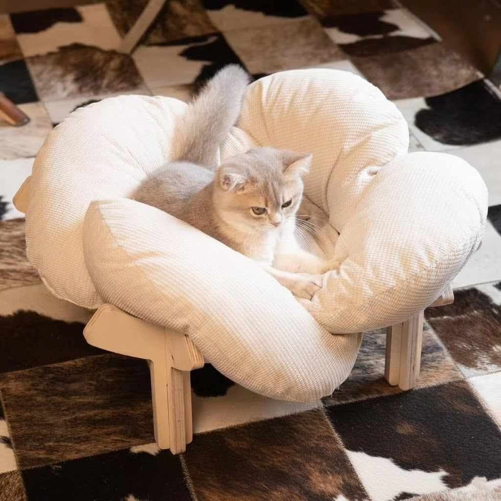 Padded Wooden Elevated Cat Bed Fluffy Pet Sofa Indoor Cat Lifting Lounge Chair with Hardware Tools Suitable for Puppies and Cats Furniture(Two Hemp Fish Are Included as a Gift.)