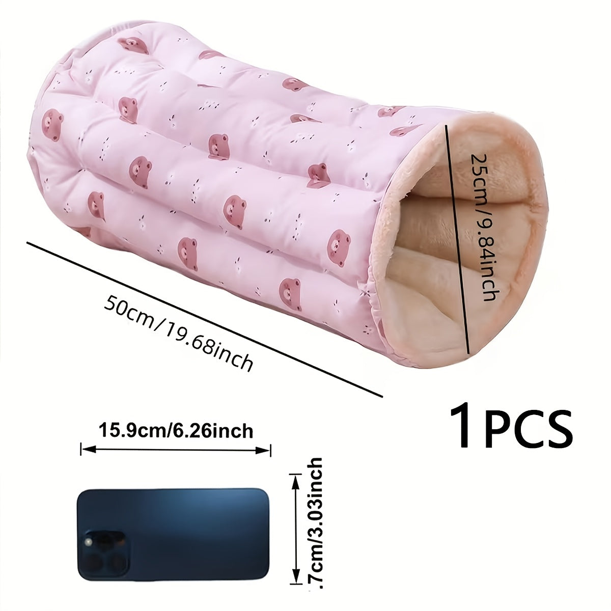 1pc Bear Print 2-in-1 Cat Bed Tunnel Mat Suitable for All- Warm Enclosed Tunnel Bed & Playhouse, Double-Sided Tunnel Design with Cozy Hideout for Indoor Cats, Bedding for Rest and Play for Kittens and Cats