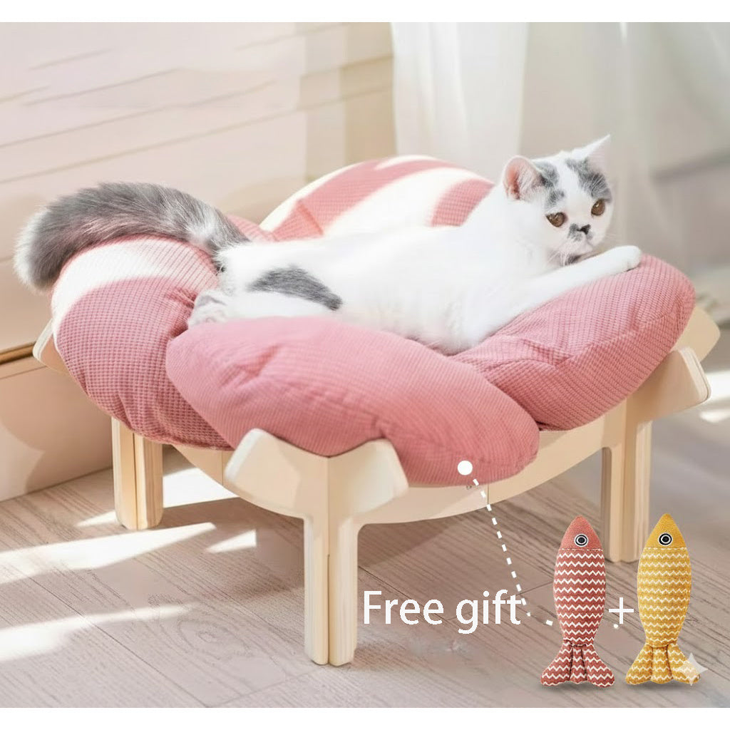 Padded Wooden Elevated Cat Bed Fluffy Pet Sofa Indoor Cat Lifting Lounge Chair with Hardware Tools Suitable for Puppies and Cats Furniture(Two Hemp Fish Are Included as a Gift.)